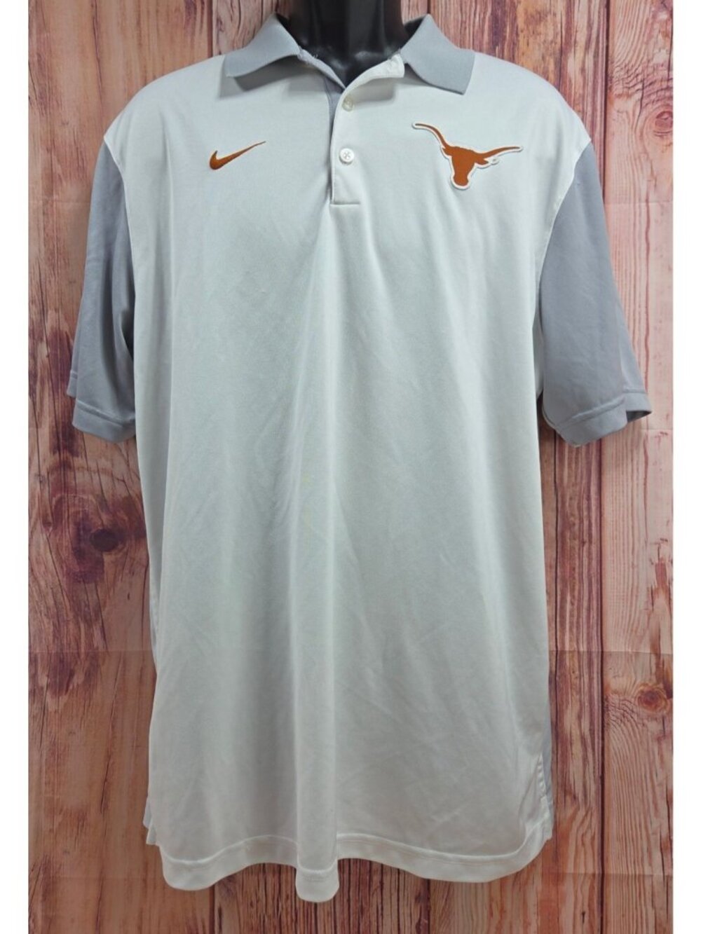 Nike Texas Longhorns Dri-Fit Polo Shirt XL White & Gray Short Sleeves